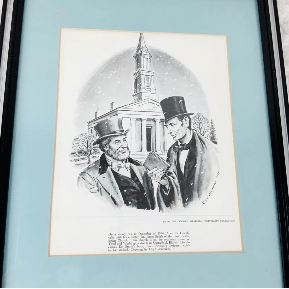 Vintage Lloyd Ostendorf 1964 Abraham Lincoln RARE Print Illinois Church Snow